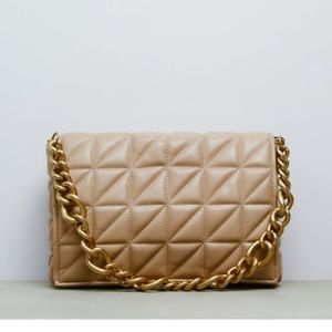Zara Tan Quilted bag with Gold Chain